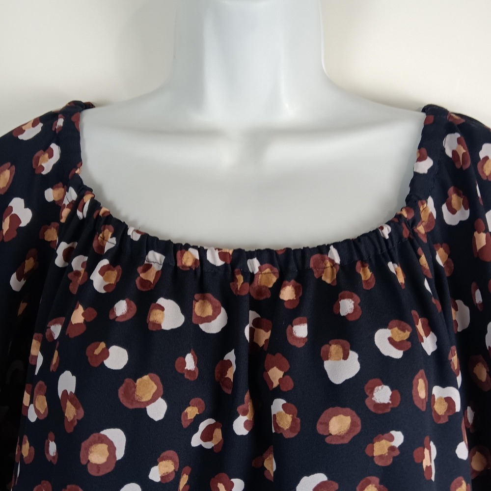Ann Taylor Dress Womens XS Navy Blue Abstract Dot Puff Sleeve Lined Peasant - Picture 4 of 11